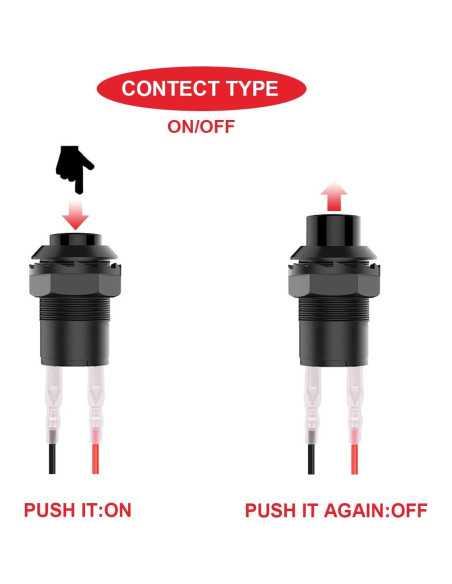 10 Pcs Interruptor de Botón Auto-bloqueante MKBKLLJY 12mm Negro