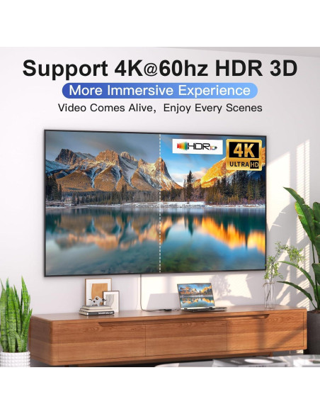 Conmutador HDMI 2 en 1 VENTION 4K 60Hz Negro