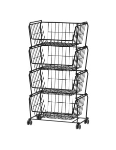 Estante de Almacenamiento PUSDON 4 Niveles Metal Negro con Ruedas