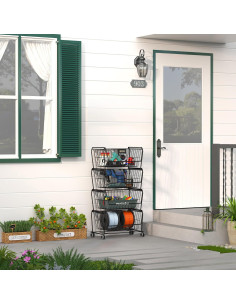 Estante de Almacenamiento PUSDON 4 Niveles Metal Negro con Ruedas 2