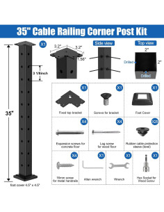 Poste de Esquina para Barandilla de Cable CKE CP02 36" 2