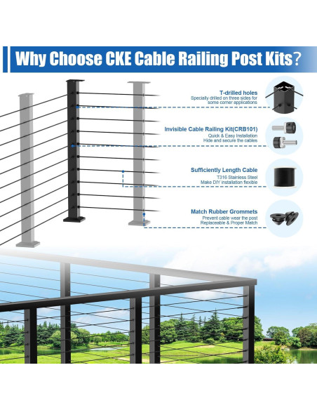 Poste de Esquina para Barandilla de Cable CKE CP02 36"