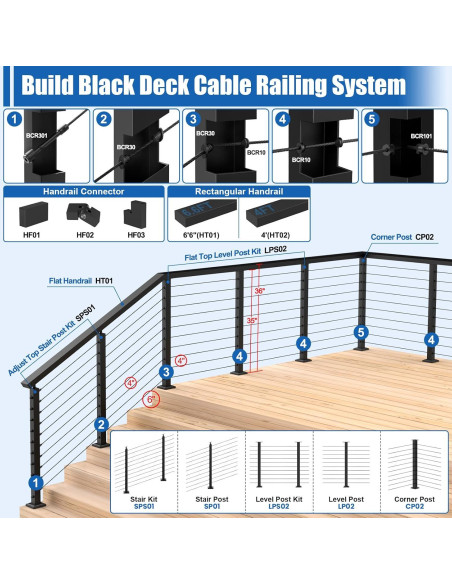 Poste de Esquina para Barandilla de Cable CKE CP02 36"