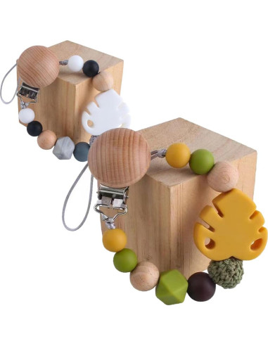10 Clips de Suspensión para Chupete de Madera Natural - 4.29x2.99cm