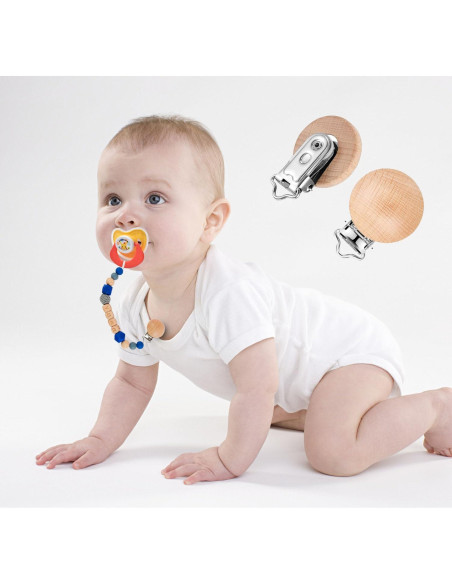 10 Clips de Suspensión para Chupete de Madera Natural - 4.29x2.99cm