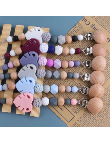 10 Clips de Suspensión para Chupete de Madera Natural - 4.29x2.99cm