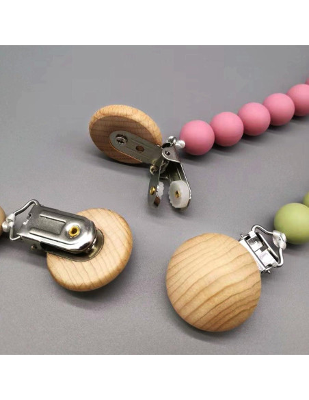 10 Clips de Suspensión para Chupete de Madera Natural - 4.29x2.99cm