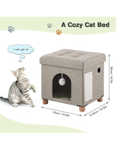 Casa para Gatos Plegable Beige Zhiyaqingmu con Rascador y Pelota 2