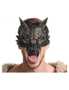 Máscara de Lobo VZQI Adulto Halloween Medio Rostro Dorado