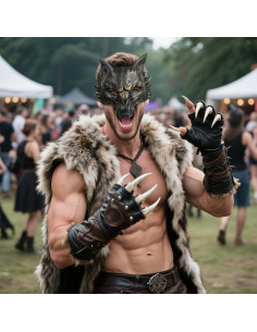 Máscara de Lobo VZQI Adulto Halloween Medio Rostro Dorado 2