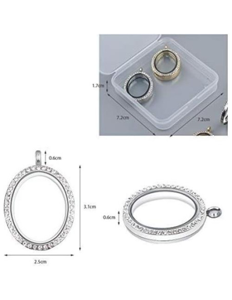 Charm de Foto WANDIC con Rhinestones - 4 Piezas Ovaladas