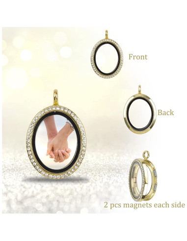 Charm de Foto WANDIC con Rhinestones - 4 Piezas Ovaladas