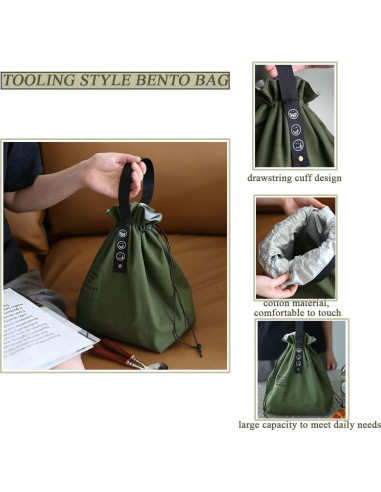 Bolsa de Almuerzo Aislada XINSHUN de Canvas 2L con Cierre de Cuerda