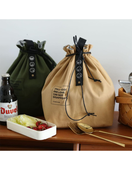 Bolsa de Almuerzo Aislada XINSHUN de Canvas 2L con Cierre de Cuerda