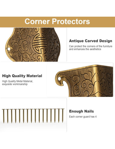 4 Protectores de Esquinas de Metal Vintage RFORPLY Bronce 14x5.7cm
