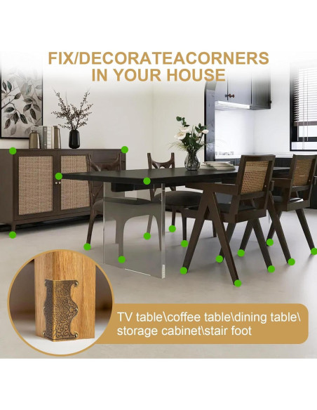 4 Protectores de Esquinas de Metal Vintage RFORPLY Bronce 14x5.7cm