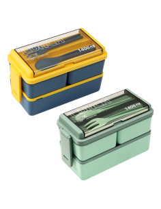 Caja Bento 2 Pack CHZZMS 1400ml Ecológica Apilable Verde/Azul