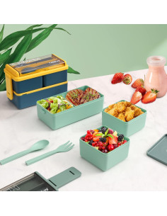 Caja Bento 2 Pack CHZZMS 1400ml Ecológica Apilable Verde/Azul 2