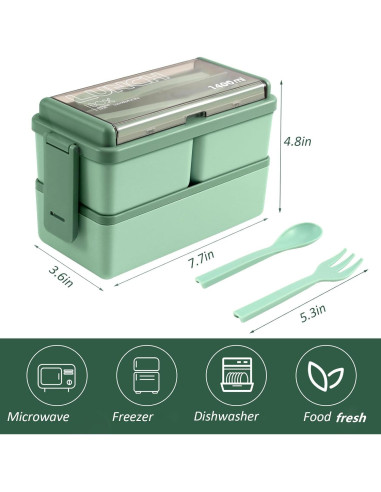 Caja Bento 2 Pack CHZZMS 1400ml Ecológica Apilable Verde/Azul