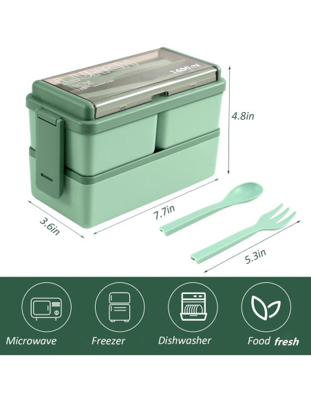 Caja Bento 2 Pack CHZZMS 1400ml Ecológica Apilable Verde/Azul