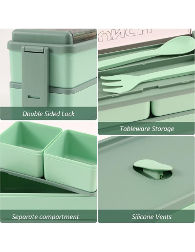 Caja Bento 2 Pack CHZZMS 1400ml Ecológica Apilable Verde/Azul