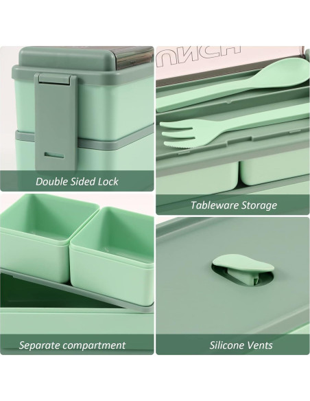 Caja Bento 2 Pack CHZZMS 1400ml Ecológica Apilable Verde/Azul