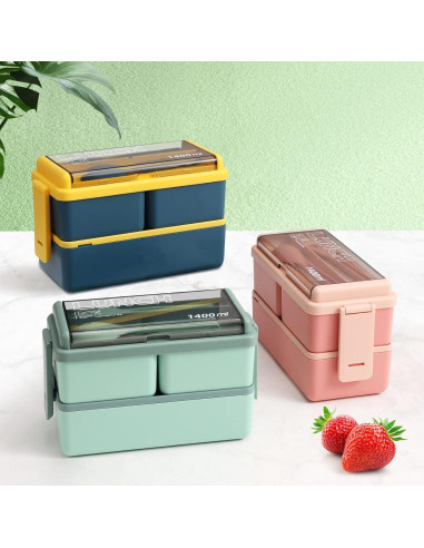 Caja Bento 2 Pack CHZZMS 1400ml Ecológica Apilable Verde/Azul
