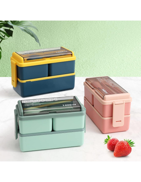Caja Bento 2 Pack CHZZMS 1400ml Ecológica Apilable Verde/Azul