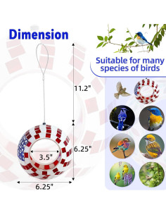 Comedero de Aves VOREEN Mosaico Bandera Americana 15.88 cm Vidrio 2
