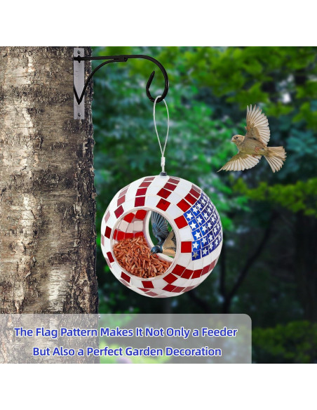 Comedero de Aves VOREEN Mosaico Bandera Americana 15.88 cm Vidrio