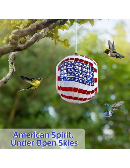 Comedero de Aves VOREEN Mosaico Bandera Americana 15.88 cm Vidrio