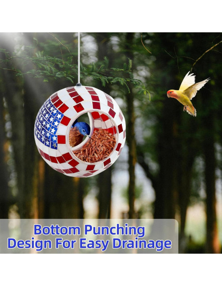 Comedero de Aves VOREEN Mosaico Bandera Americana 15.88 cm Vidrio