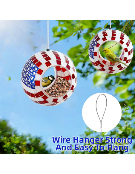Comedero de Aves VOREEN Mosaico Bandera Americana 15.88 cm Vidrio