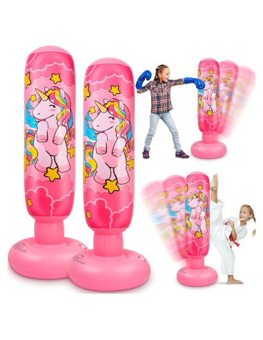 2 Bolsas de Boxeo Inflables Vinsatin Unicornio Rosa 119 cm