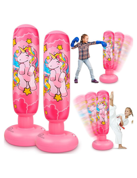 2 Bolsas de Boxeo Inflables Vinsatin Unicornio Rosa 119 cm