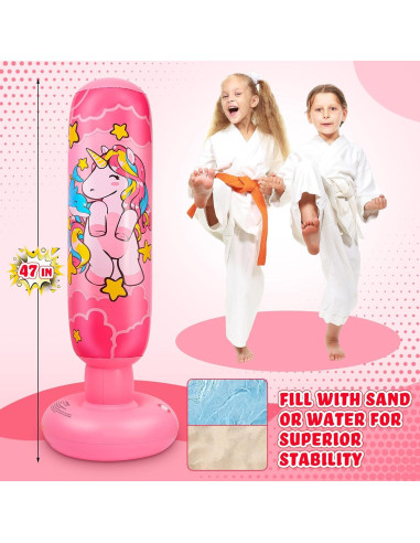 2 Bolsas de Boxeo Inflables Vinsatin Unicornio Rosa 119 cm