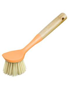 Cepillo de Platos OGGI de Bambú Natural con Raspador - Naranja