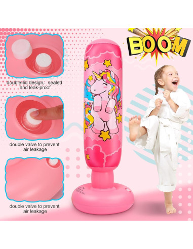 2 Bolsas de Boxeo Inflables Vinsatin Unicornio Rosa 119 cm