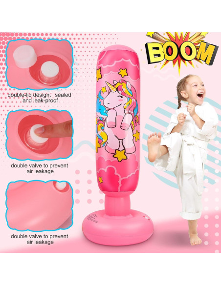 2 Bolsas de Boxeo Inflables Vinsatin Unicornio Rosa 119 cm