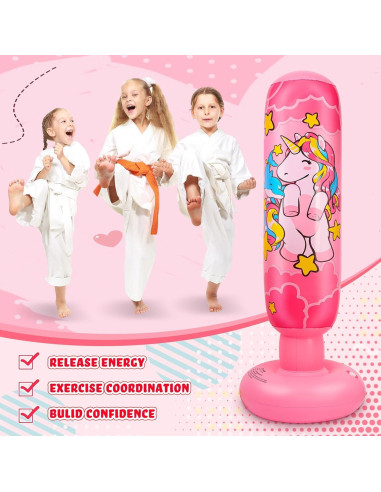 2 Bolsas de Boxeo Inflables Vinsatin Unicornio Rosa 119 cm