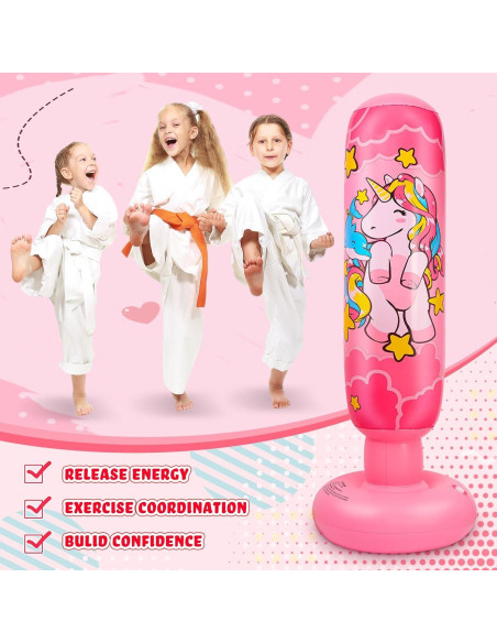 2 Bolsas de Boxeo Inflables Vinsatin Unicornio Rosa 119 cm