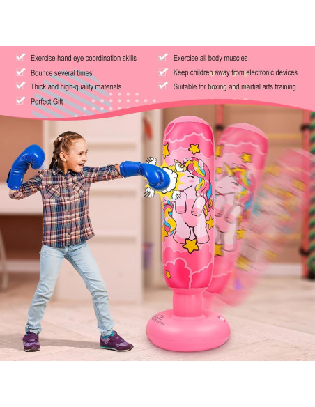 2 Bolsas de Boxeo Inflables Vinsatin Unicornio Rosa 119 cm