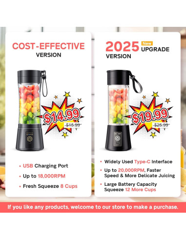 Licuadora Portátil YFIXQNSU 380ml Sin Cable para Batidos