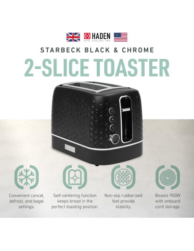 Tostadora Haden Starbeck 2 Rebanadas Acero Inoxidable Negro