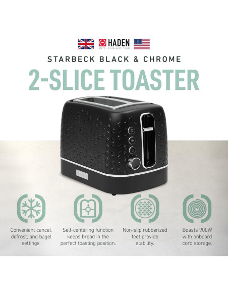Tostadora Haden Starbeck 2 Rebanadas Acero Inoxidable Negro