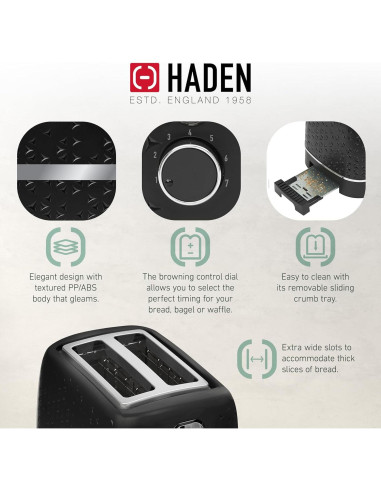 Tostadora Haden Starbeck 2 Rebanadas Acero Inoxidable Negro