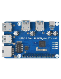 HUB HAT USB 3.2 Gen1 y Ethernet Gigabit Waveshare para Raspberry Pi