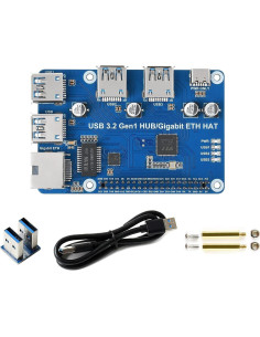 HUB HAT USB 3.2 Gen1 y Ethernet Gigabit Waveshare para Raspberry Pi 2