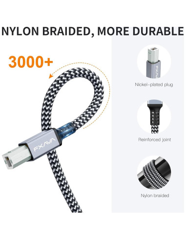 Cable de Impresora USB 2.0 FXAVA 6.1m Nylon Trenzado