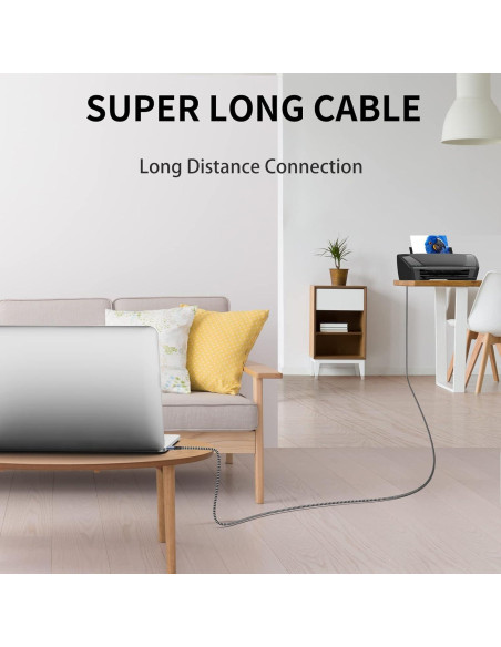 Cable de Impresora USB 2.0 FXAVA 6.1m Nylon Trenzado